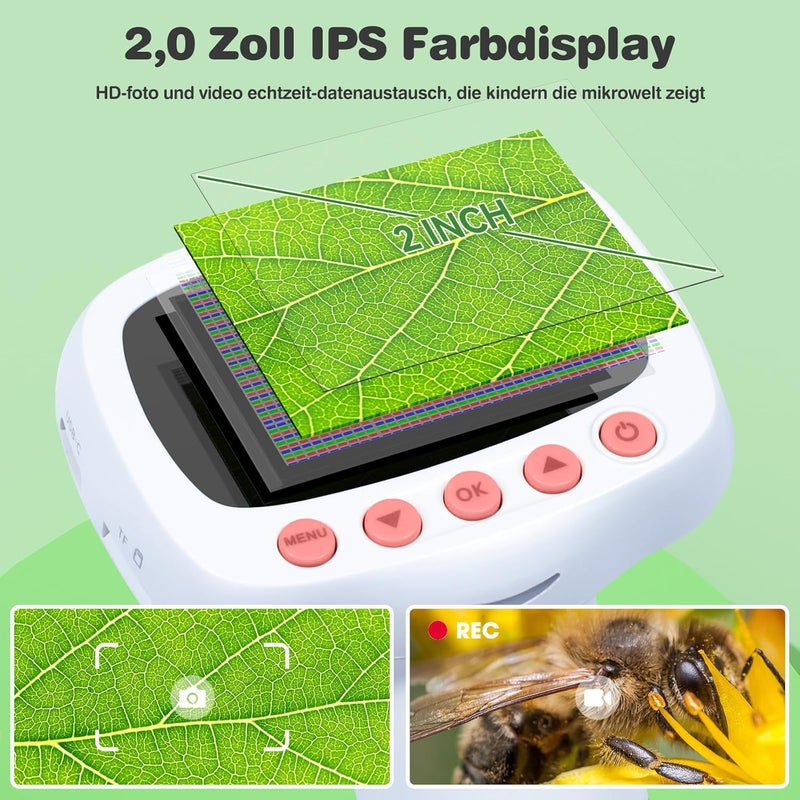 Cobest Pocket Kids Microscope for Over 3 Years Old, 1000X Handheld Microscope for Kids w/2''IPS Digital, Photo Video Mini Portable Microscopes, Science Edu Digiscope, for Kid - Image 5